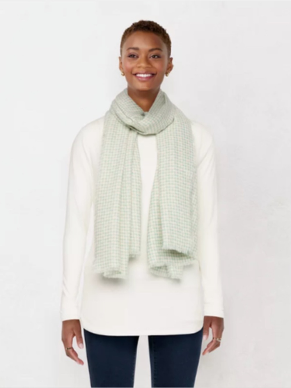 Adult Ladies LC Lauren Conrad Light Blue Ivory Houndstooth Check Wrap Scarf NEW
